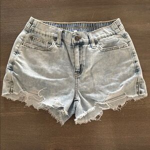 Light Blue Jean Shorts with Frayed Hem